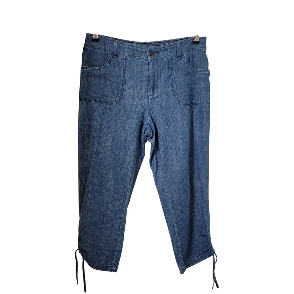 Chico's Size 1 (M/8) Chambray Capri Pants with Drawstring Cuffs/Hem, Gently Used